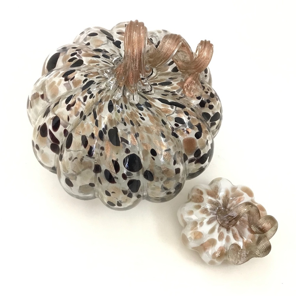 Art Blown Glass Pumpkin Metallic Bronze Curly Stem